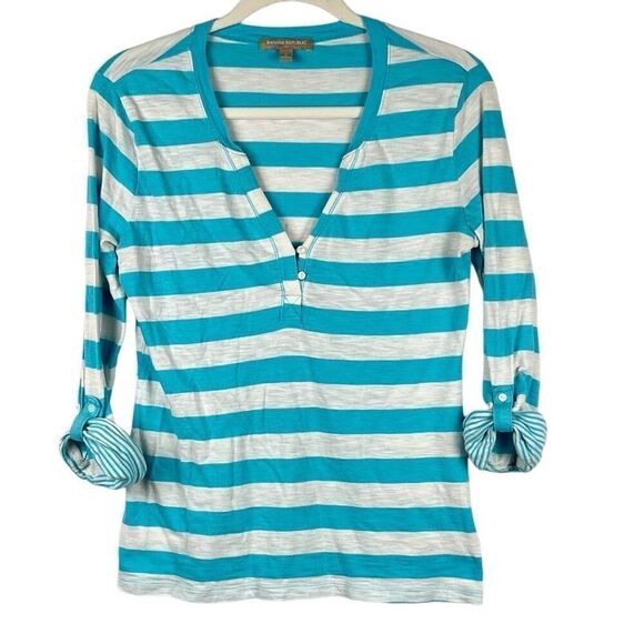 Banana Republic V-neck Stripe 3/4 Sleeve Top Small - Picture 1 of 4